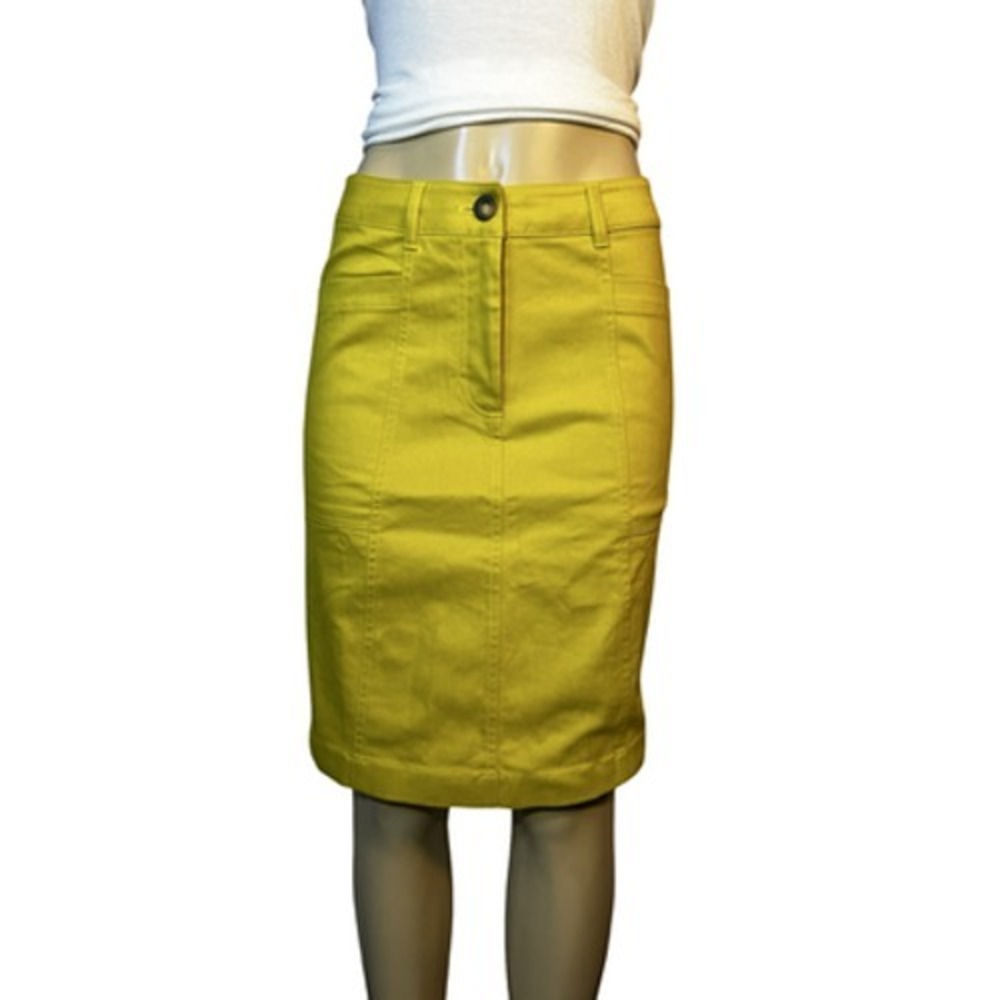 Boden Skirt Womens 4L Tall Yellow Twill Pencil Knee Length Pockets Stretch